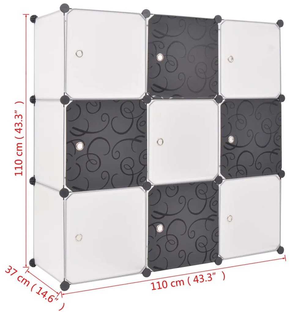 Cubos de arrumação com 9 compartimentos preto e branco