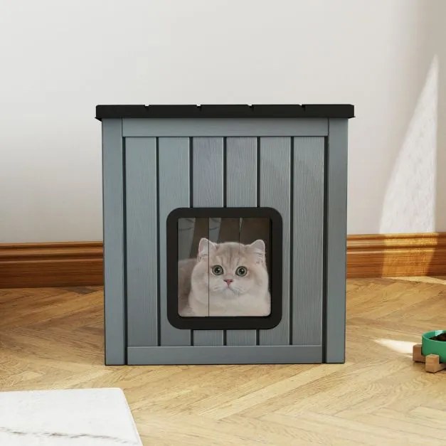 Casota para animais de estimação 62,5 cm x 54 cm x 56,5 cm isolada exterior e interior com 2 portas em PVC e telhado inclinado para gatos, cães pequen