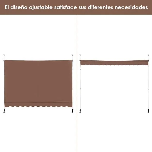 Toldo Telescópico e Retrátil 300 x 120 cm Resistente aos Raios UV Impermeável com Manivela Manual e Altura Ajustável para Janela Varanda castanho