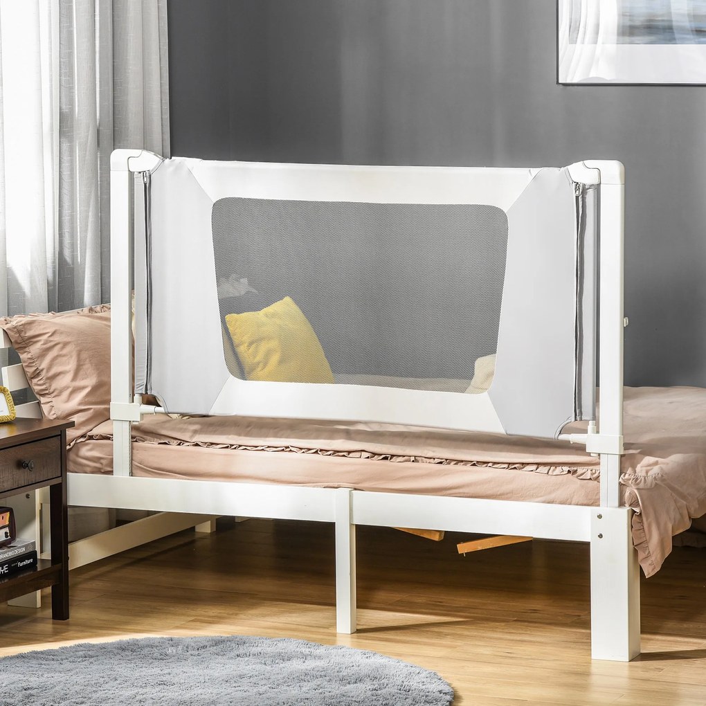 Barreira de Cama para Crianças de 150cm com Altura Ajustável Barreira de Cama Infantil Proteção Anti Queda com Estrutura de Alumínio 150x44x77,5-104,5