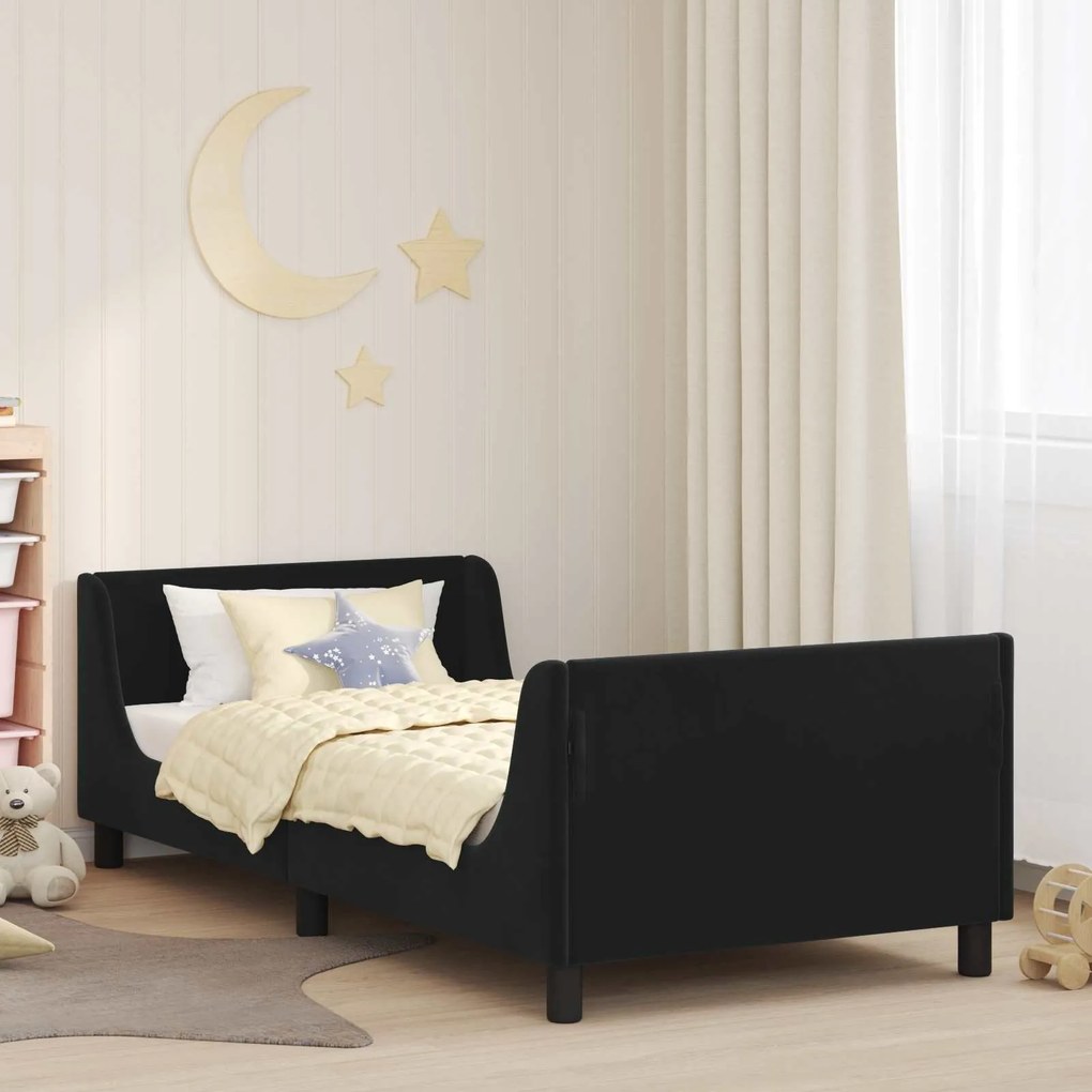 vidaXL Estrutura de Cama Infantil com Cabeceira Preto 90 x 190 cm