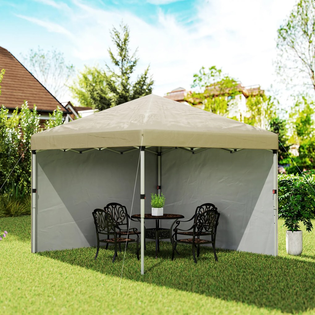 Tenda de jardim pop-up 297C x 297L x 288A cm, dobrável, com altura ajustável, proteção UV 30+, 2 paredes laterais e saco de transporte incluído bege