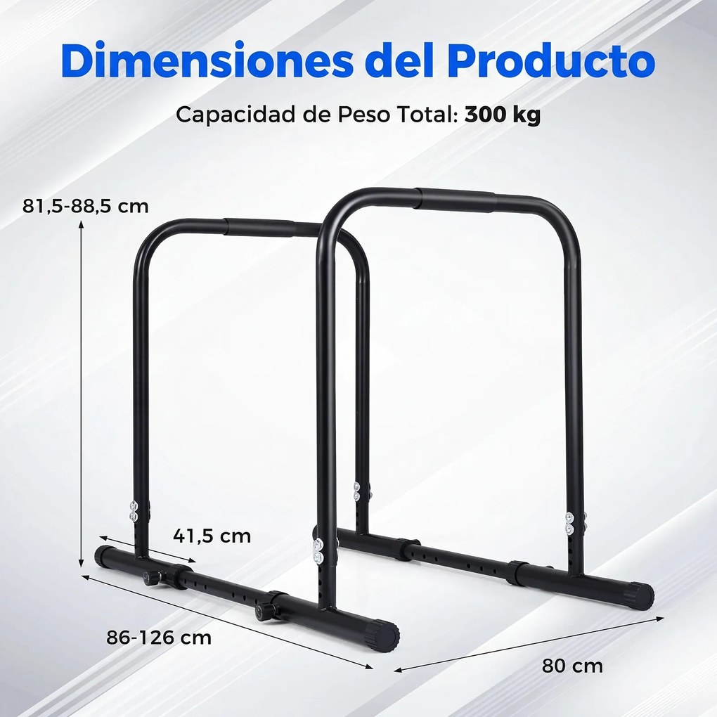 Barras Paralelas Verticais para Calistenia, 80 x 86-126 x 81,5-88,5 cm, Altura Ajustável, Preto