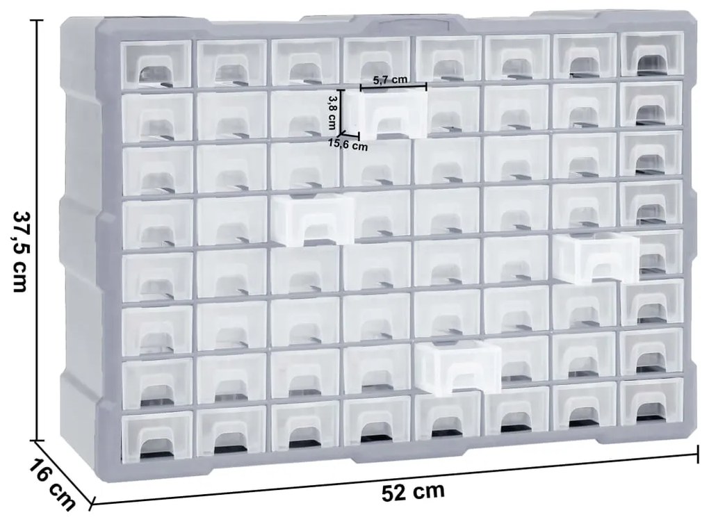 Caixa organizadora com 64 gavetas 52x16x37,5 cm