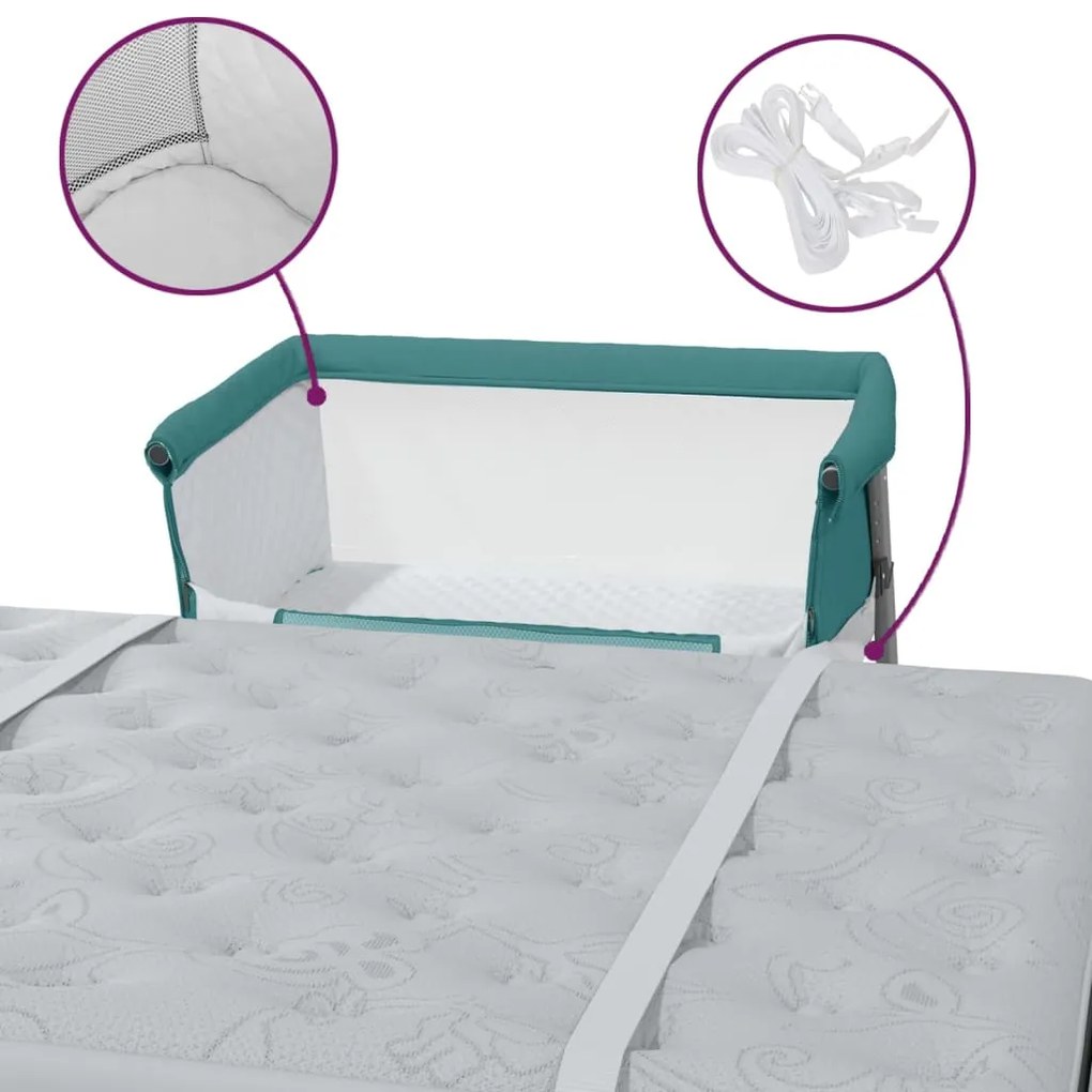 Cama de bebé com colchão tecido de linho verde