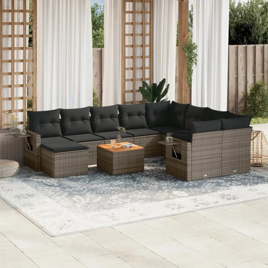 vidaXL 11 pcs conjunto sofás de jardim c/ almofadões vime PE cinzento