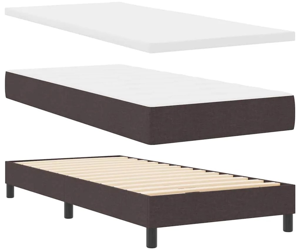 Cama Box com Colchão &amp; LED Marrom Escuro 80x200 cm Tecido