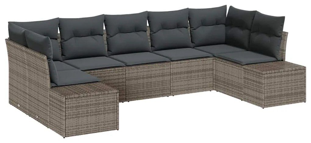 Conjunto de Sofá de Jardim com 7 Peças e Almofadas Cinzas em Rattan Po