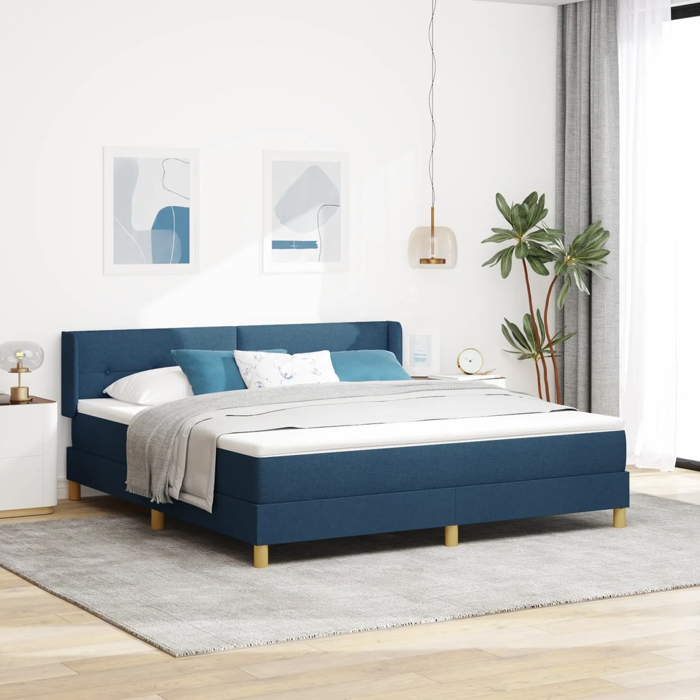 vidaXL Cama Box Spring com Colchão Azul 180x200 cm Tecido