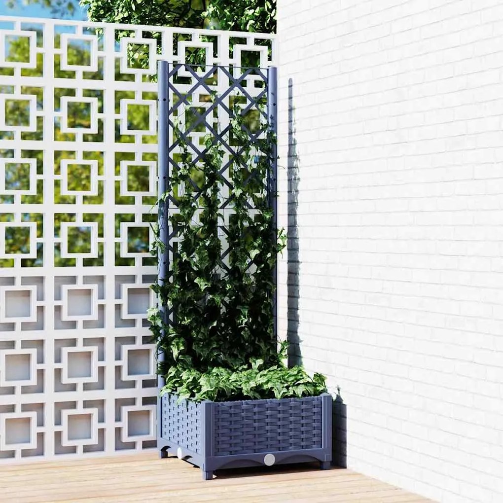 vidaXL Vaso de jardim com treliça azul-acinzentado 40x40x121,5 cm PP