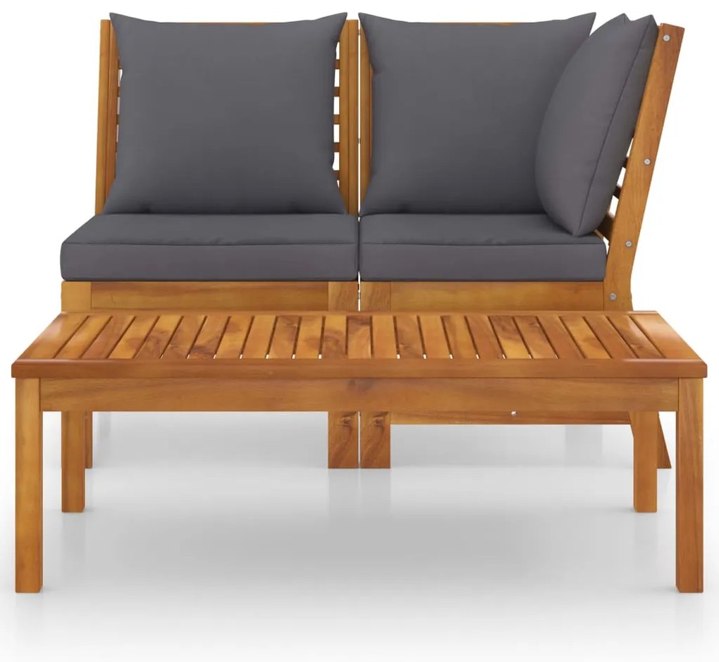 3 pcs conjunto lounge jardim c/ almofadões cinza-escuro acácia