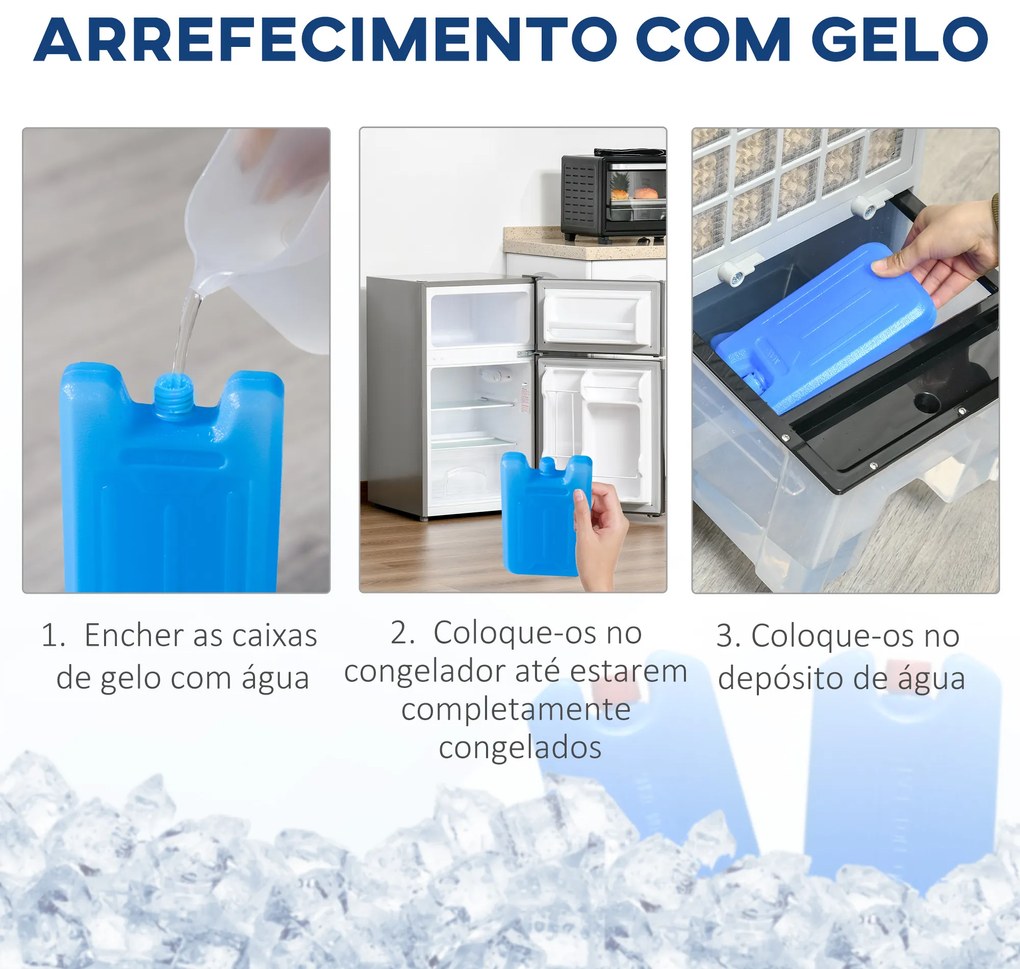HOMCOM Climatizador Humidificador Refrigerador de Ar com Rodas Depósito de 12L Controlo Remoto 3 Modos de Velocidade Temporizador 12h e Ecrã LED Tátil 38x35x81cm Branco