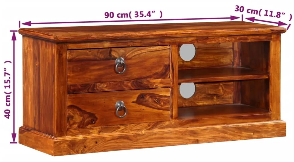 Móvel de TV madeira acácia maciça 90x30x40 cm