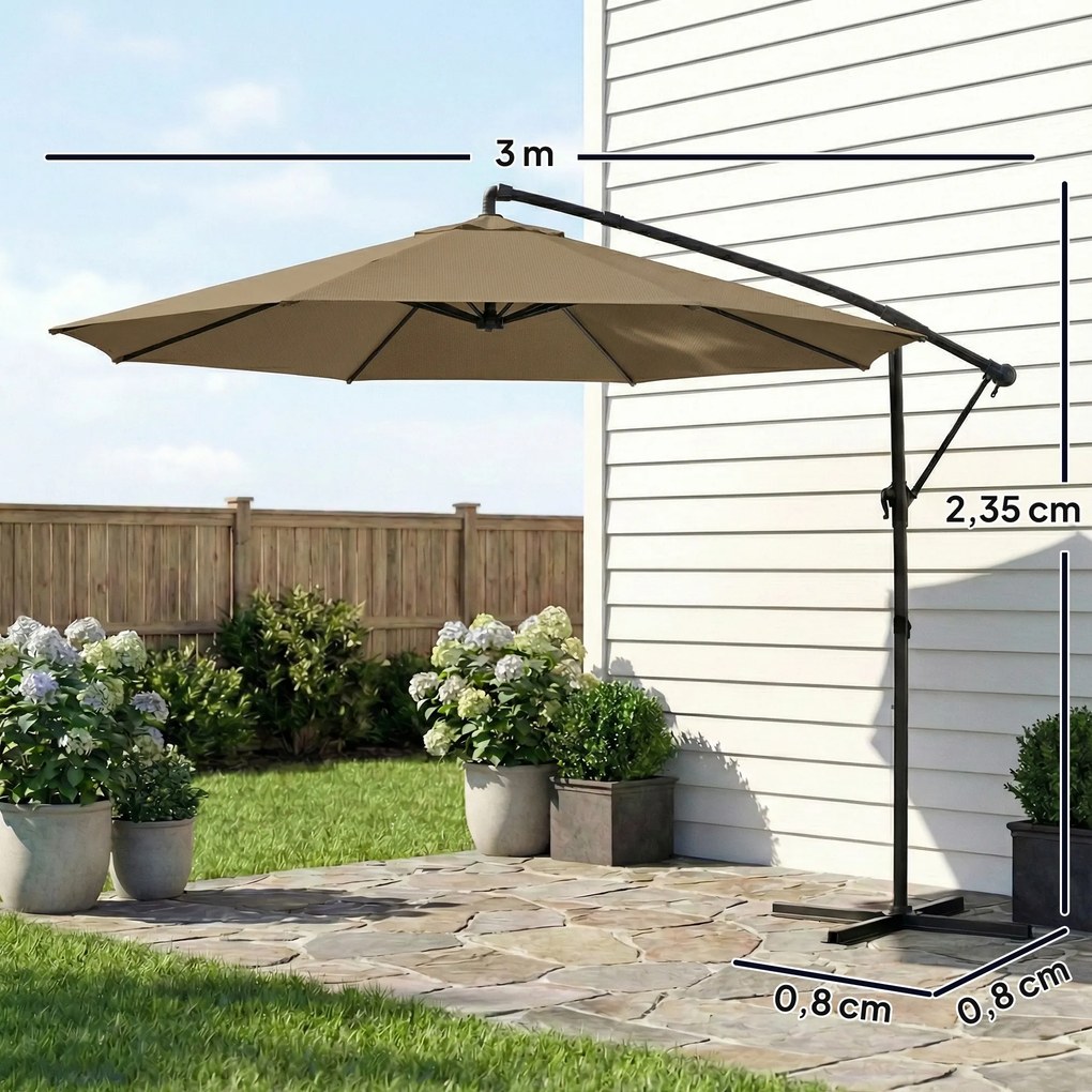 Guarda-sol redondo com haste lateral de 3 m, guarda-sol de jardim inclinável com capa de proteção, poliéster com proteção UV UPF50+, cor cáqui