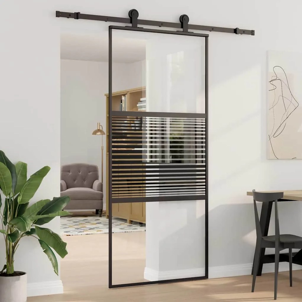 vidaXL Porta Deslizante Preto 90 x 205 cm Vidro Temperado, Alumínio