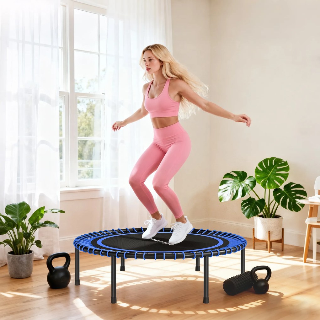 Trampolim de Fitness Adultos Ø114 cm com Estrutura de Aço Reforçada para Treino de Pernas Corpo Azul e Preto