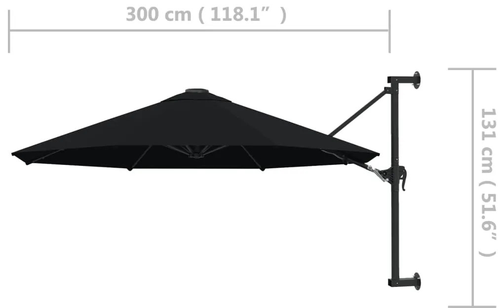 Guarda-sol de montar na parede com mastro metálico 300 cm preto