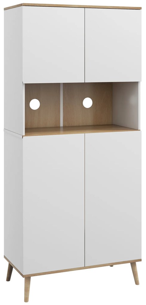 Armário de Cozinha com 4 Portas Bancada para Micro-Ondas Prateleiras Ajustáveis Orifício para Cabos 80x40x178 cm Branco