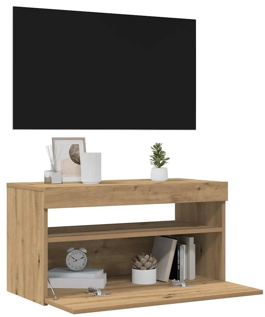 Móvel TV c/ luzes LED 2pcs derivados madeira carvalho artisiano