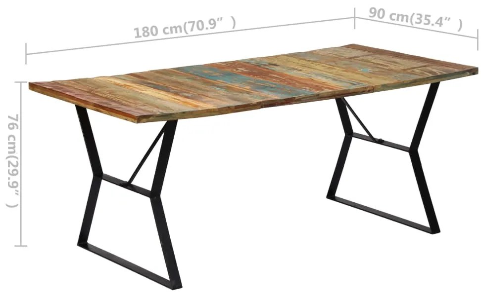 Mesa de jantar 180x90x76 cm madeira recuperada maciça