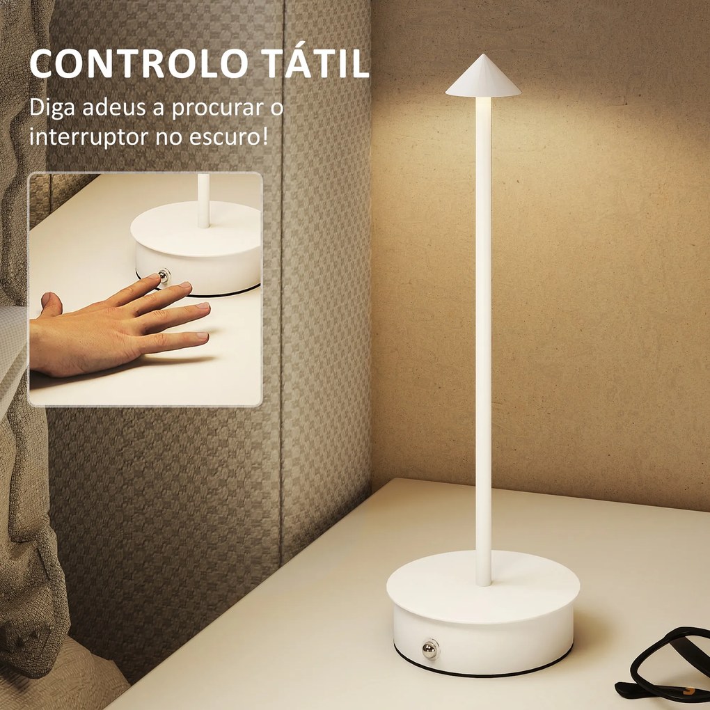 Conjunto de 2 Candeeiros de Mesa Recarregáveis por USB Reguláveis com Controlo Táctil 3000K/4500K/6500K Ø10x30 cm Branco