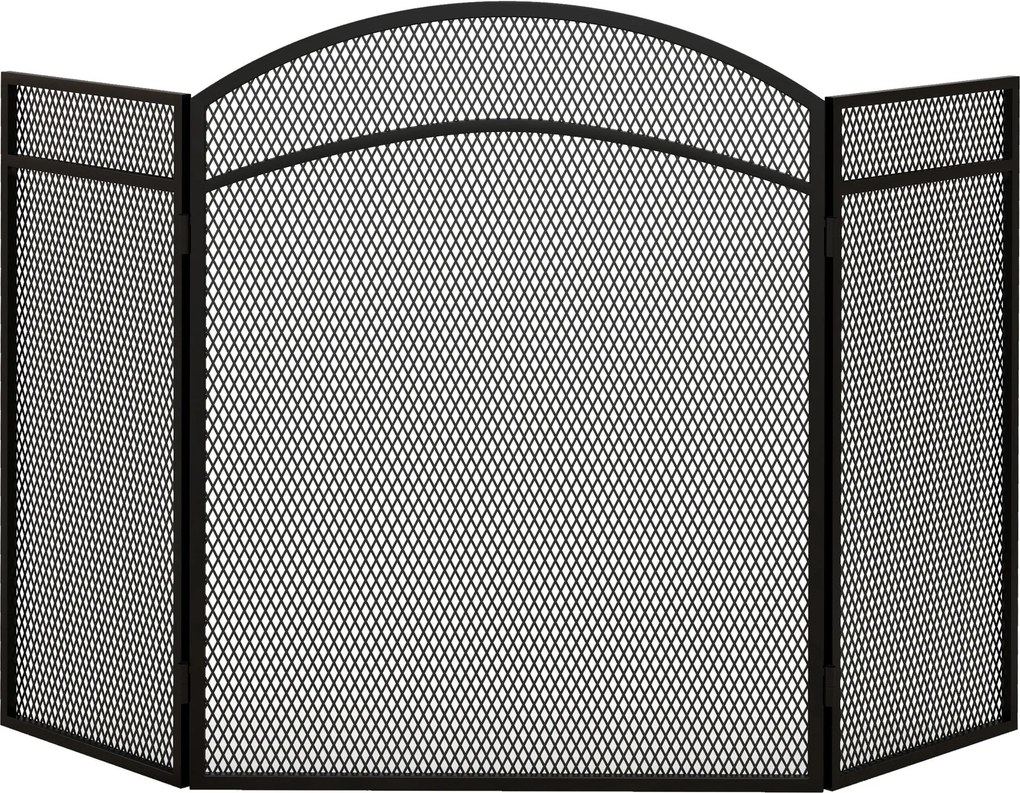 HOMCOM Frente para Lareira de 3 Painéis Protetor de Lareira Dobrável com Estrutura de Metal 96x60 cm Preto | Aosom Portugal