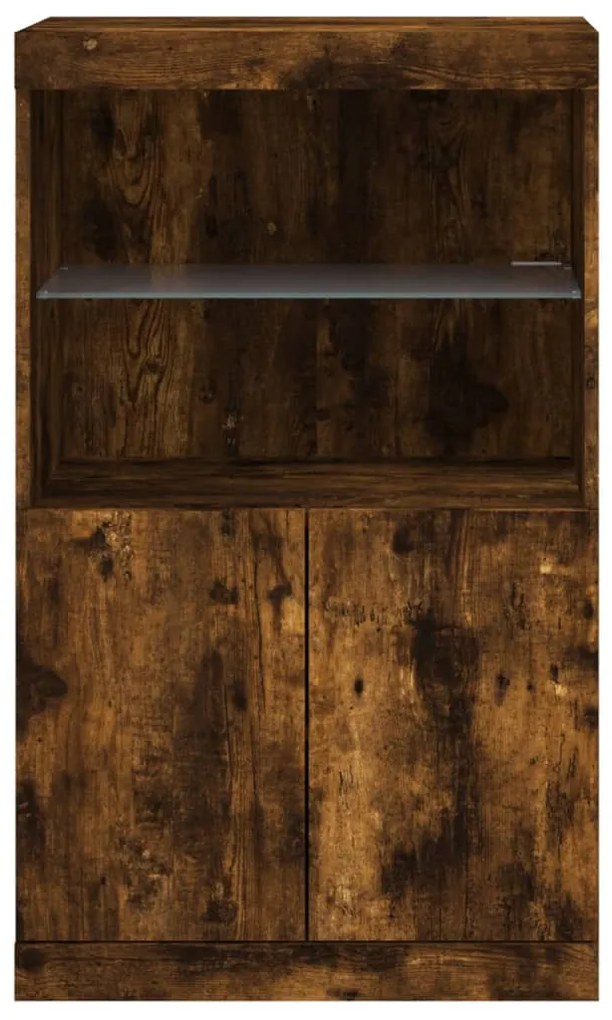 Aparador com luzes LED 60,5x37x100 cm carvalho fumado