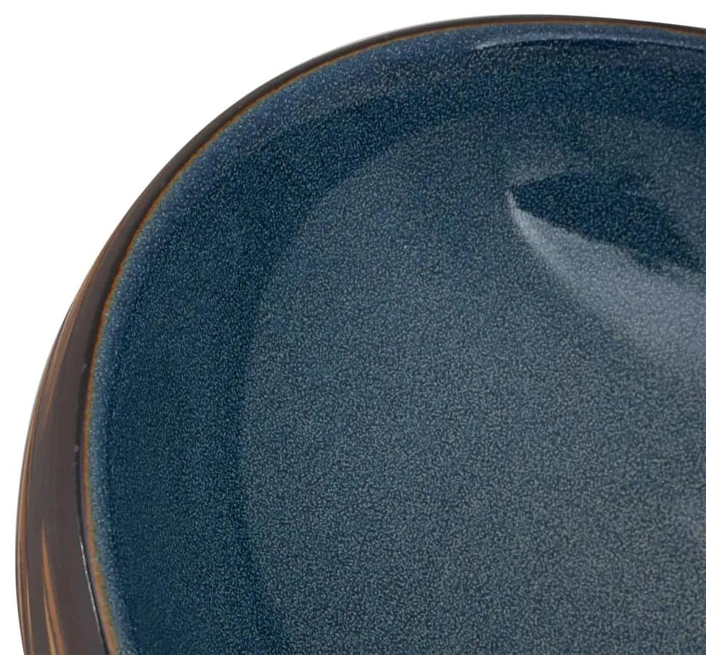 Lavatório de bancada oval 59x40x15 cm cerâmica castanho e azul