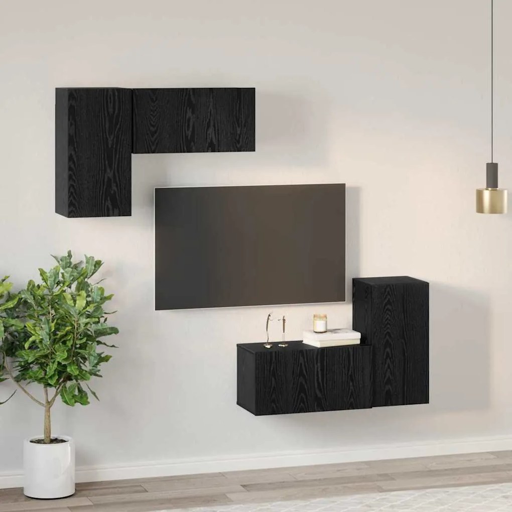 Conjunto de Cabine de TV 4 pcs Carvalho Preto 60 x 30 x 30 cm