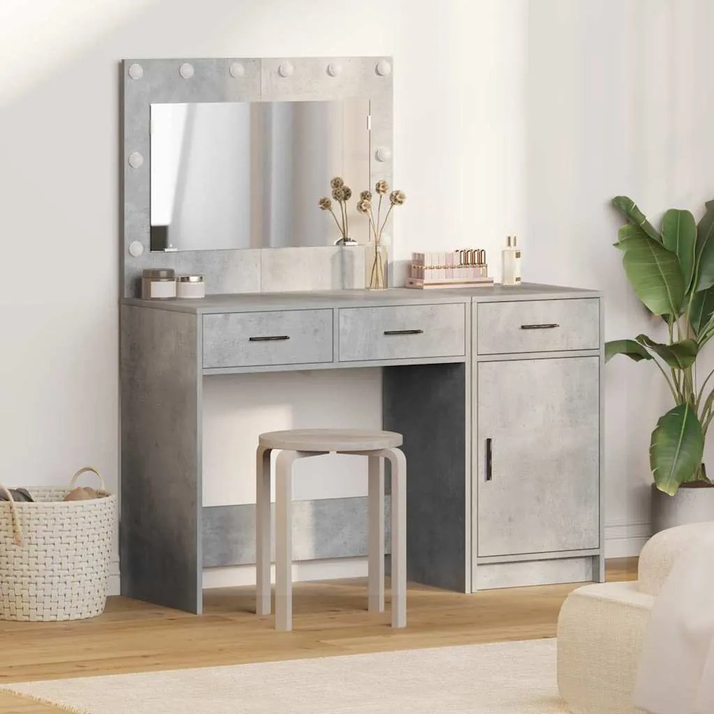 Conjunto de Mesa de Maquilhagem de 2 Peças Cinza Concreto com LED em M