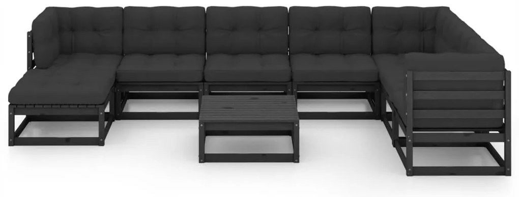 9 pcs conjunto lounge de jardim c/ almofadões pinho maciço