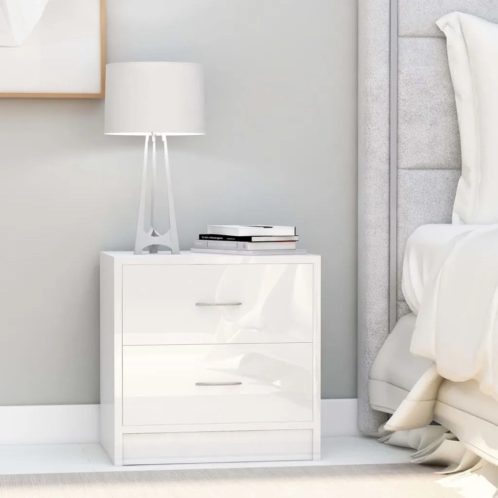 801048 vidaXL Mesas de cabeceira 2 pcs 40x30x40cm contraplacado branco brilhante