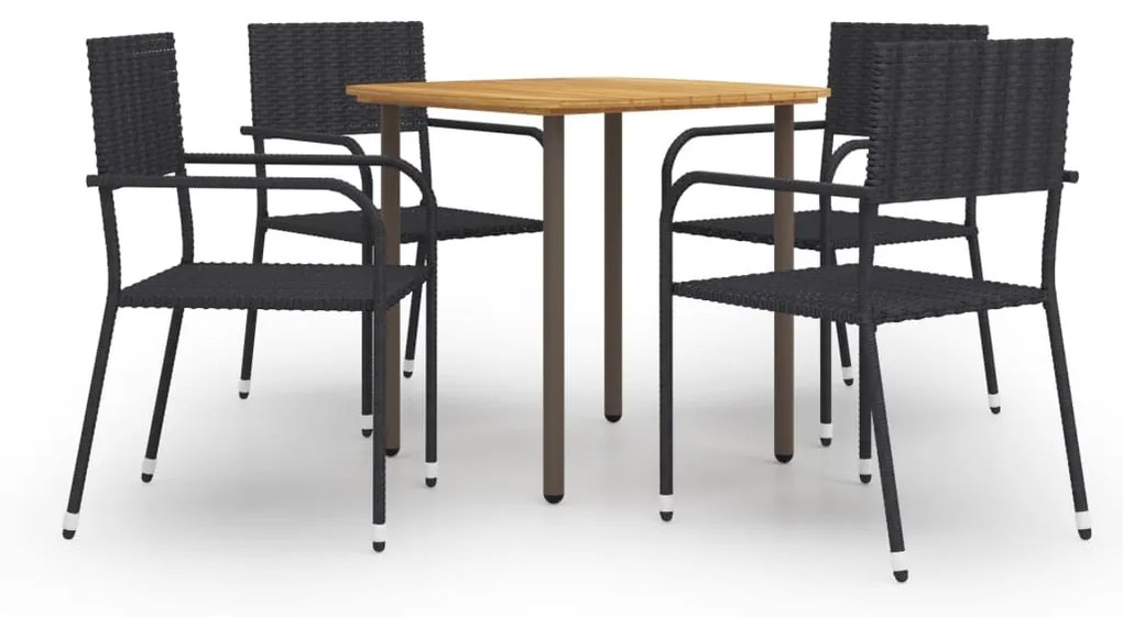vidaXL 5 pcs conjunto de jantar para jardim vime PE preto