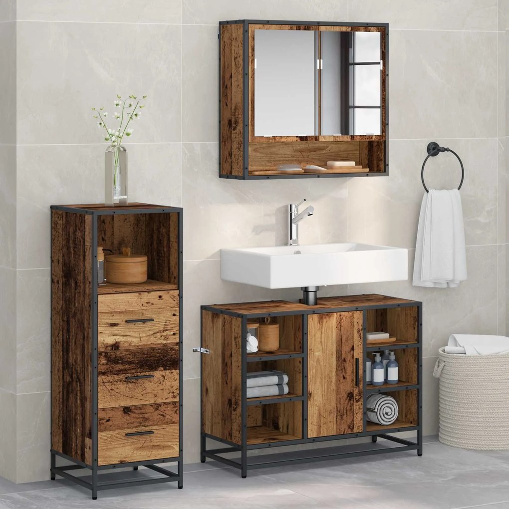 vidaXL Conjunto de Móveis para Banheiro com porta 3 pcs Madeira Antiga