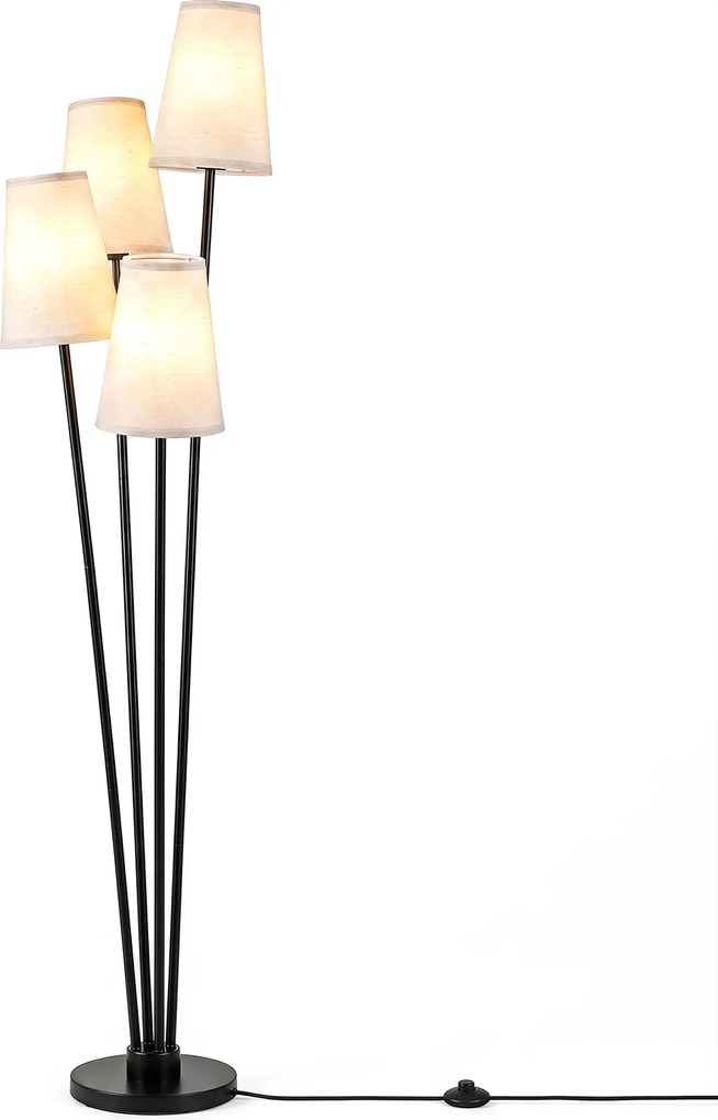 Candeeiro de Pé de 4 Luzes, 25 x 160 cm, Interruptor de Pedal, Preto+Branco