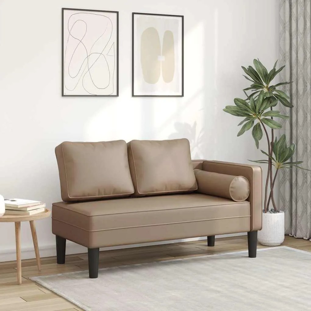 vidaXL Chaise longue com almofadões couro artificial cor cappuccino