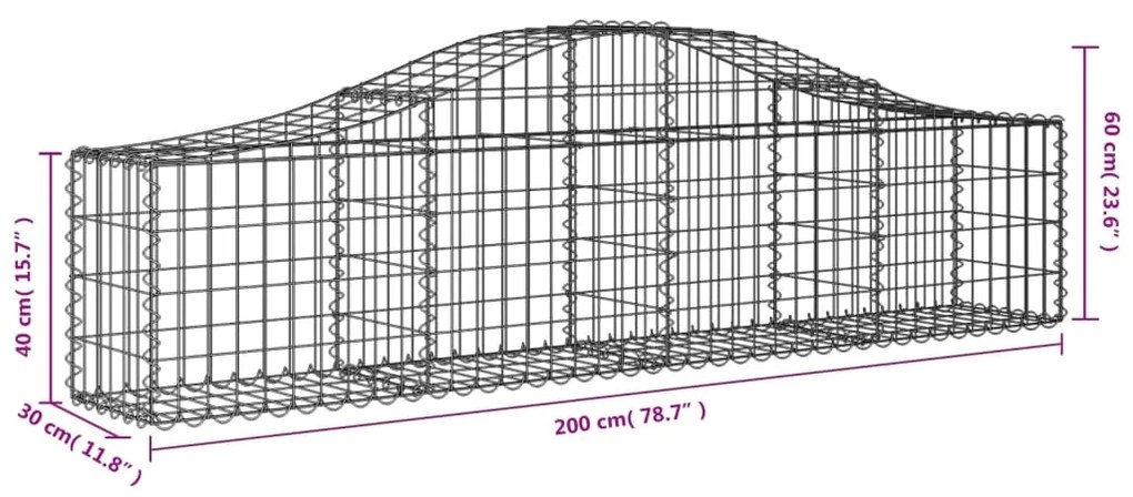 Cestos gabião arqueados 5 pcs 200x30x40/60 cm ferro galvanizado