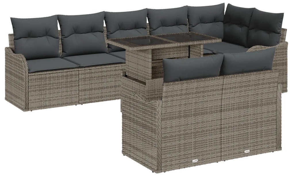 Conjunto de Sofá de Jardim vidaXL de 9 Peças com Almofadas Cinza Rattan Poliéster