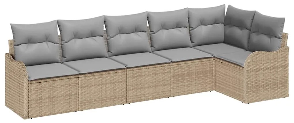 Conjunto de Sofá de Jardim de 6 Peças com Almofadas em Vime Bege