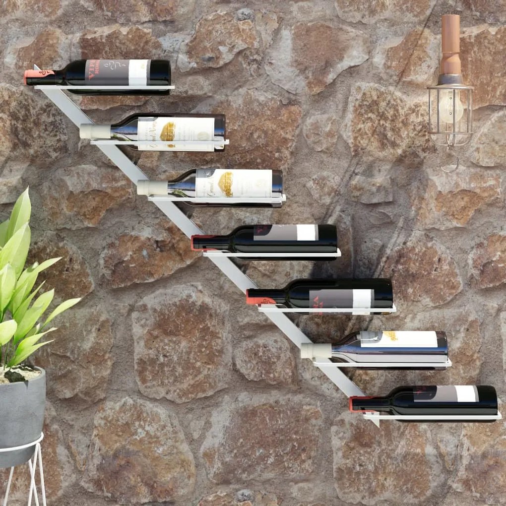 vidaXL Garrafeira de parede para 7 garrafas metal branco