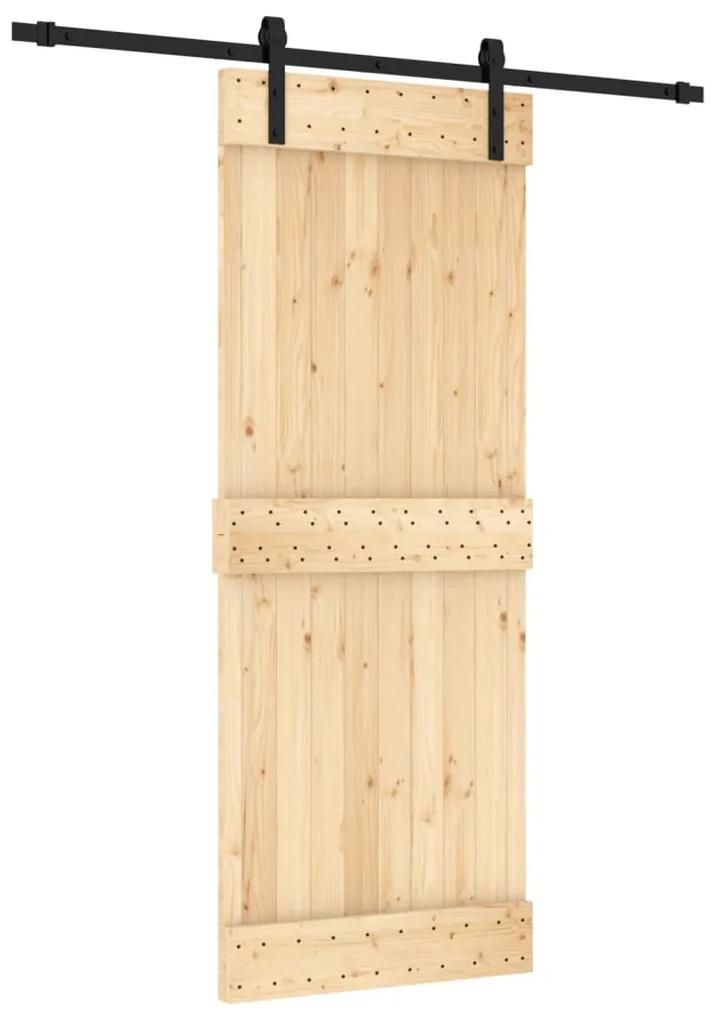 Porta de correr com ferragens 80x210 cm madeira de pinho maciça