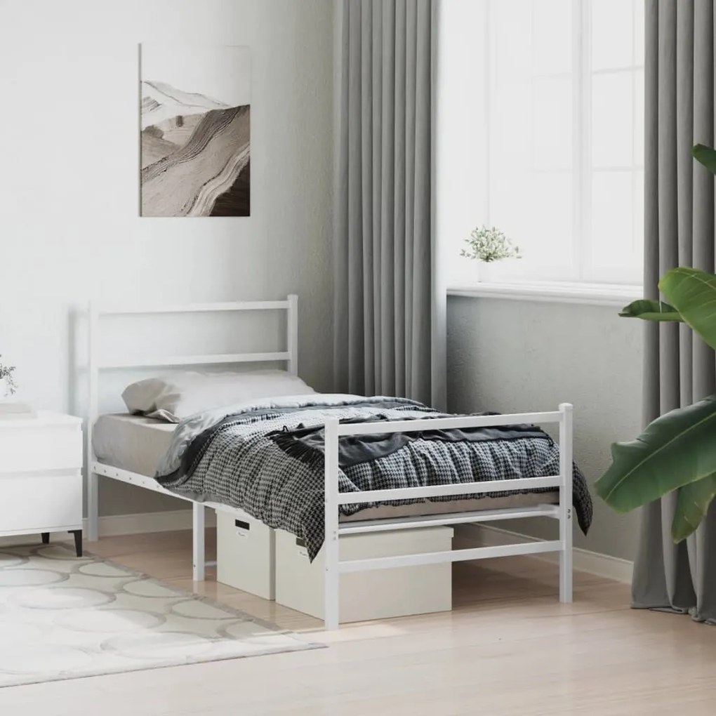 Estrutura de cama com cabeceira e pés 90x200 cm metal branco