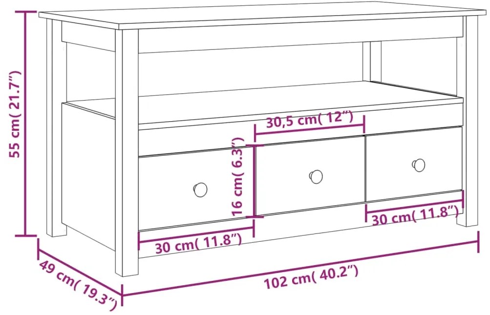 Mesa de centro 102x49x55 cm pinho maciço
