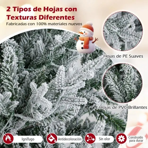 Árvore de Natal artificial pré-iluminada de 210 cm com neve artificial e ramos articulados com 1470 pontas verde