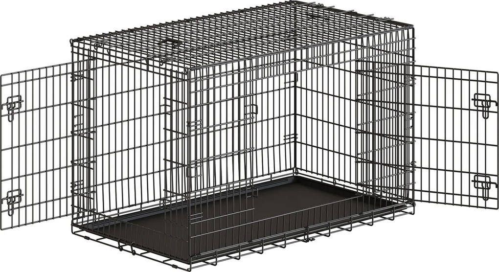 Gaiola para cães, transportadora dobrável, com 2 portas 136 x 79 x 87 cm Preto