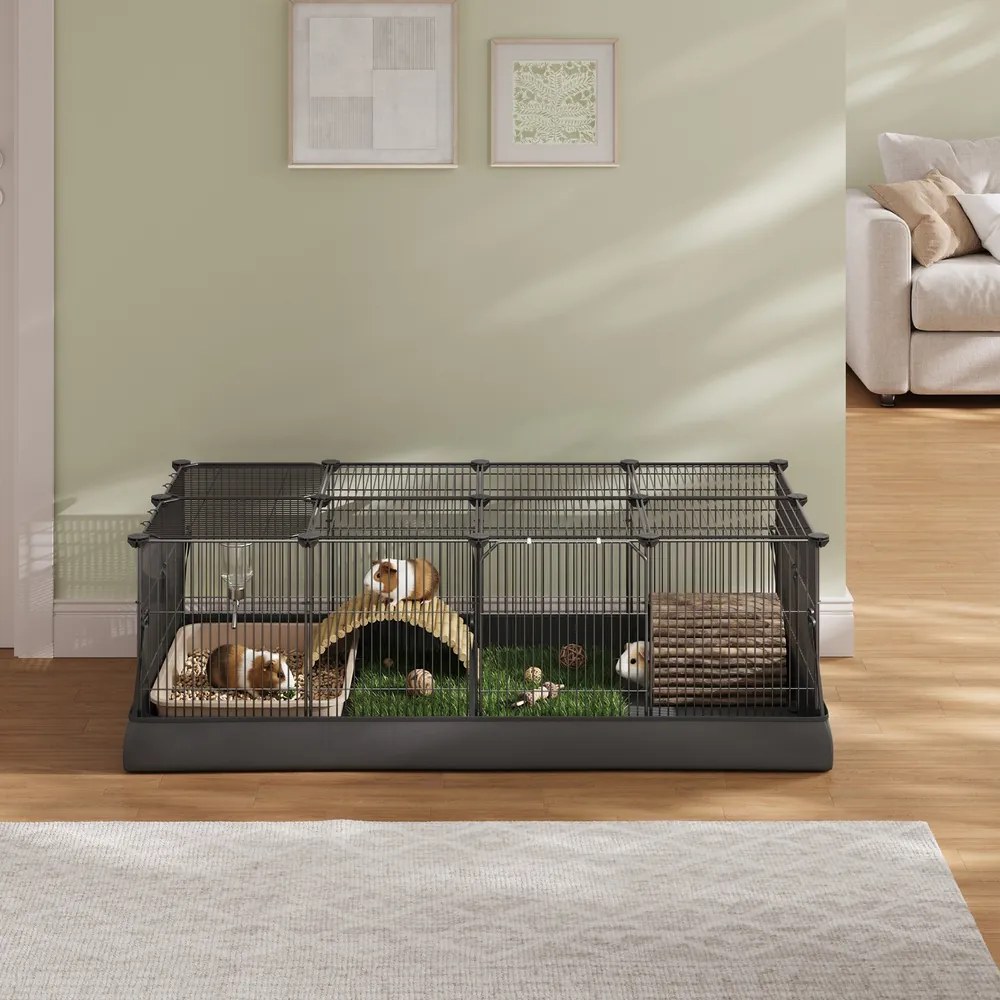 Gaiola com porta dupla para pequenos animais123 x 63 x 41,5 cm, para coelhos e porquinhos-da-índia Preto