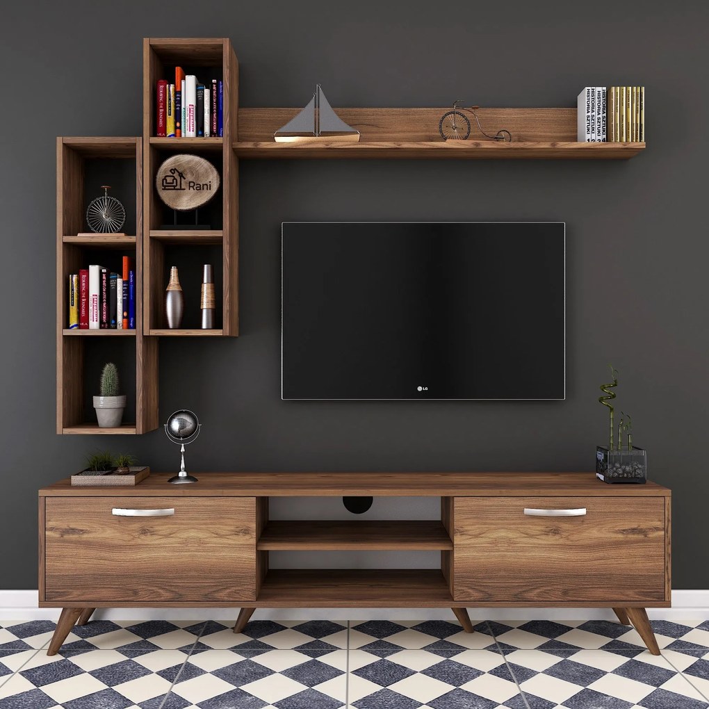 Conjunto de Móvel de TV "Askel" M1 – Design Moderno em Nogueira