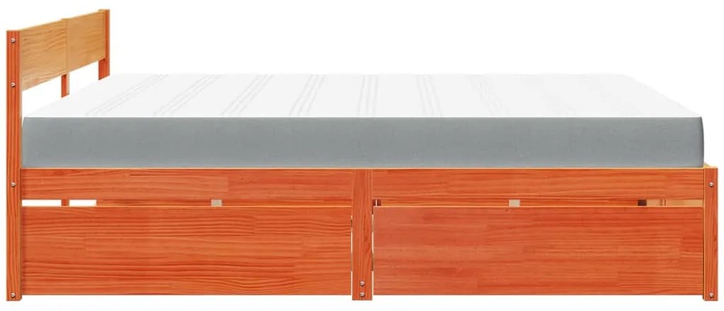 Cama com gavetas e colchão 200x200 cm pinho maciço castanho-mel