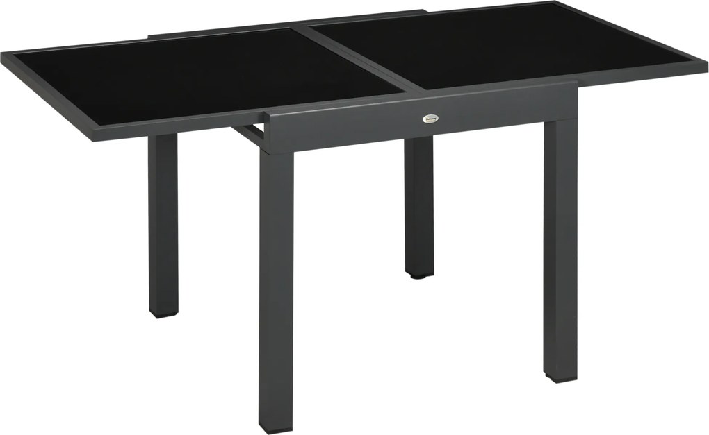 Mesa de Jardim Extensível de Alumínio com Bancada de Vidro Temperado 160x80x75 cm Preto