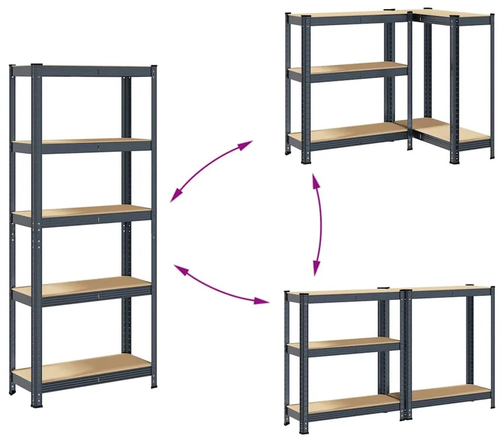Prateleiras de armazenamento de 5 camadas 2 pcs aço antracite